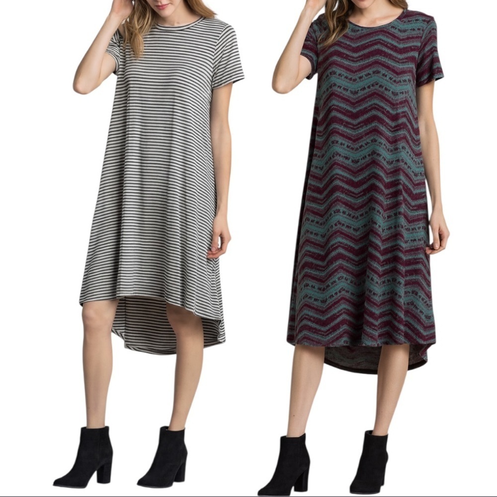 ✅ Bundle of two LulaRoe Oversized Casual  Dress Sz XS Stripped/ Bohemian Print